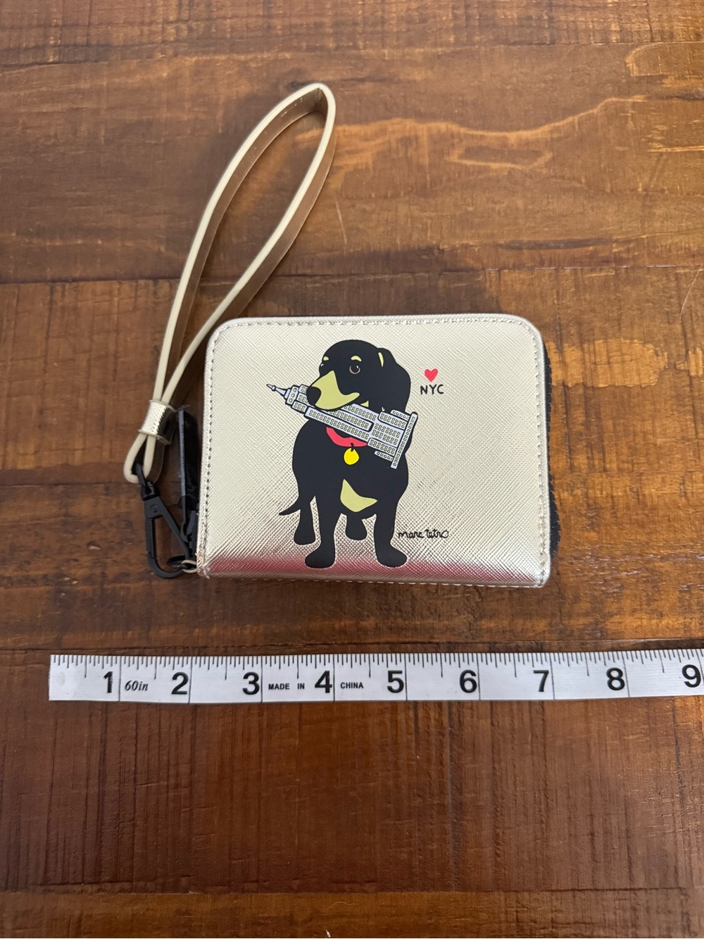 Marc Tetro Gold Dog Wristlet Wallet with NYC Graphic